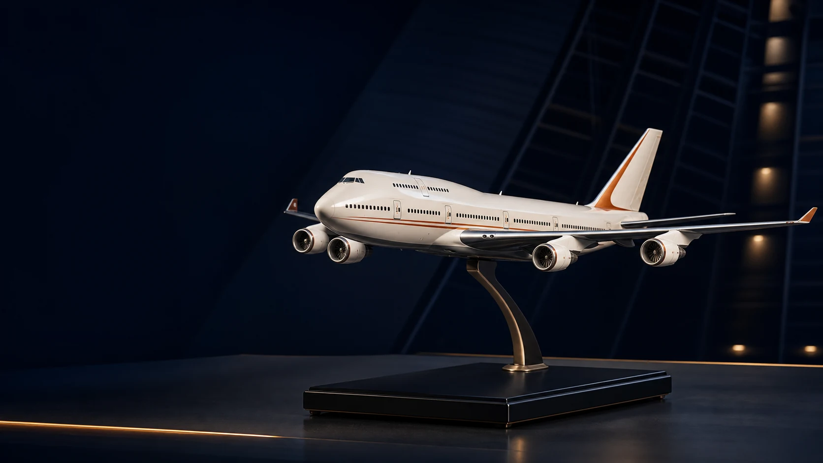 Modelo de avión de colección expuesto sobre una peana
